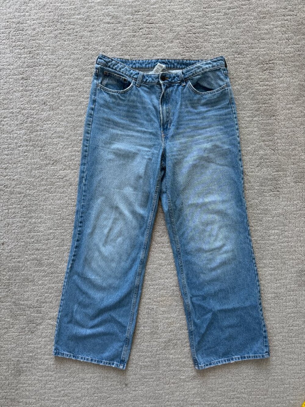 H&M &Denim Wide Leg Ultra High Waist Jeans Size 14 Distressed